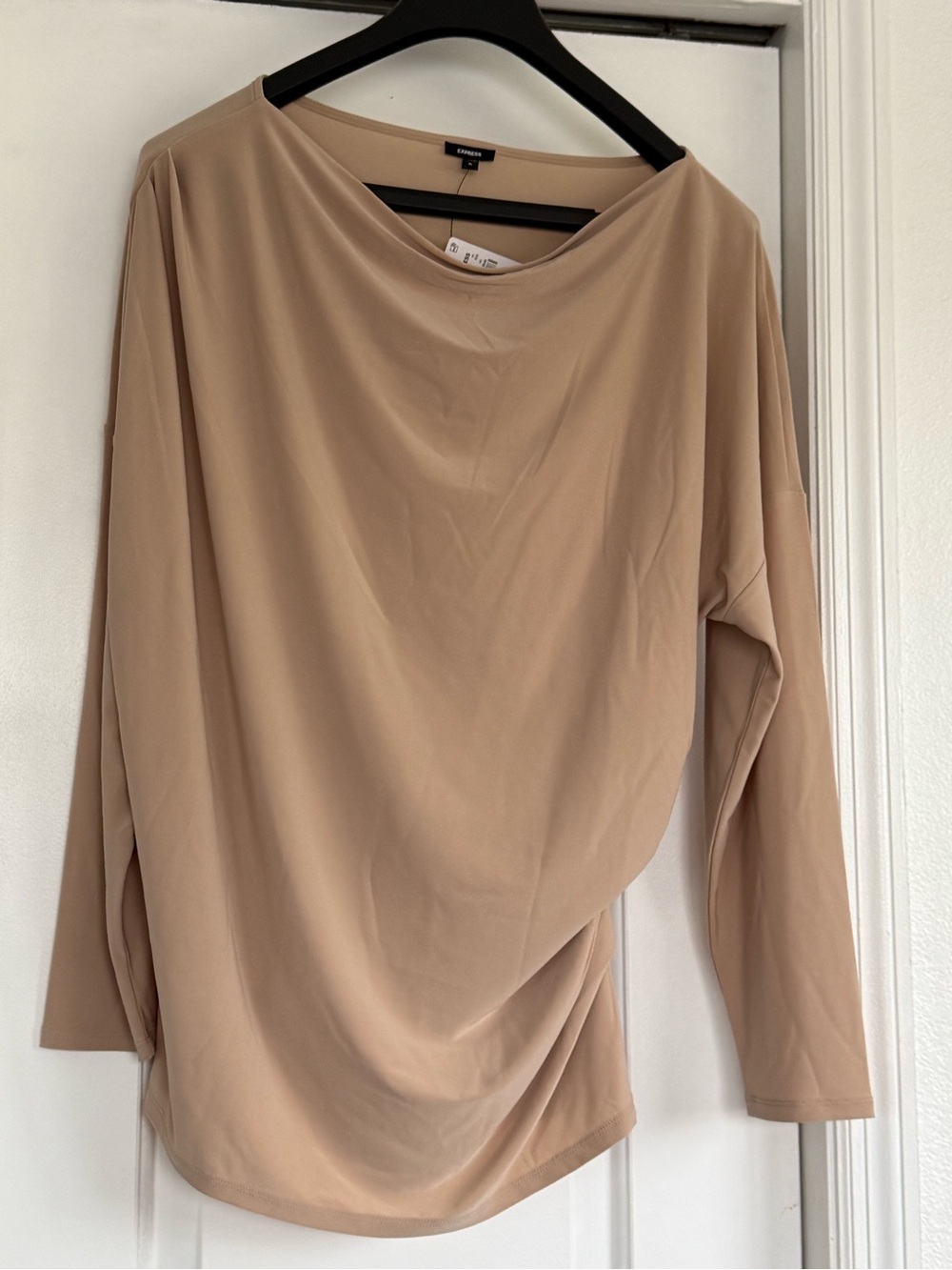 Express Relaxed Long Sleeve Drape Tunic Top - Taupe